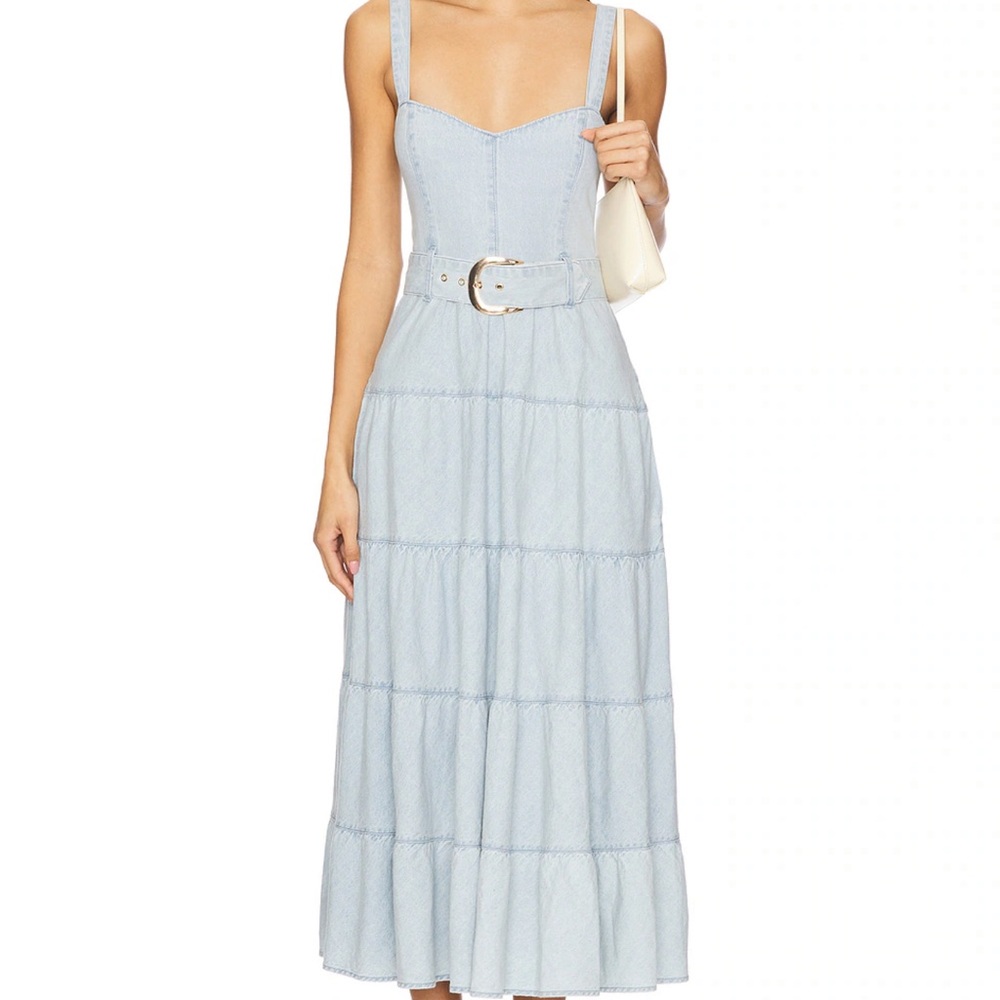 Show Me Your MuMu Light Blue Tiered Maxi Dress with Belt New Without Tags
